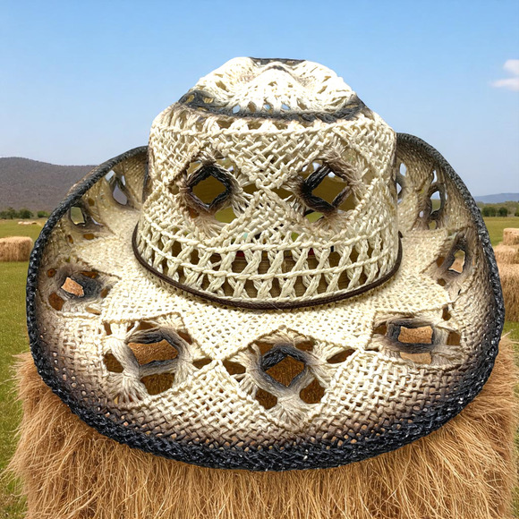 Wild Bull International Cowboy Cowgirl Hat Rodeo Rigid Straw Western Distressed - Picture 4 of 7